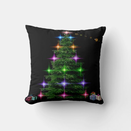 装飾クリスマスツリー黒い背景 クッション (正面)