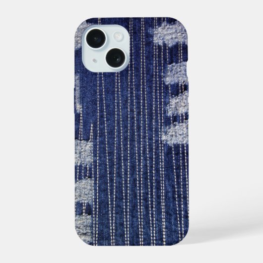 装飾グランジ縫い付きインジゴデニム iPhone 15ケース (裏面)