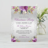 装飾グリッター花シルバークリスマスパーティー 招待状 (スタンド正面)