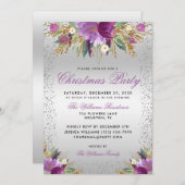 装飾グリッター花シルバークリスマスパーティー 招待状 (正面/裏面)