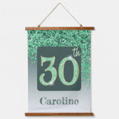 装飾グリーングリッター2写真30歳の誕生日 吊り下げ型タペストリー (正面2)