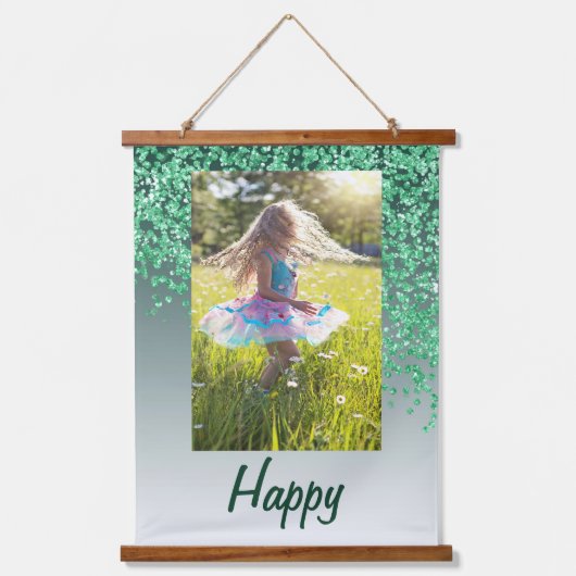 装飾グリーングリッター2 Photos 90誕生日 吊り下げ型タペストリー (正面)