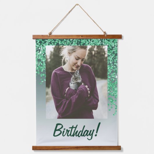 装飾グリーングリッター2 Photos 90誕生日 吊り下げ型タペストリー (正面3)