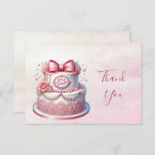 装飾ケーキピンクボウサンキューカード サンキューカード (正面/裏面)