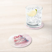 装飾ケーキピンクボウ紙コースター ラウンドペーパーコースター (インサイチュ)