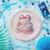 装飾ケーキピンクボウ紙プレート ペーパープレート (パーティー)