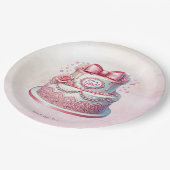 装飾ケーキピンクボウ紙プレート ペーパープレート (アングル)