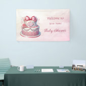 装飾ケーキピンクボウ赤ちゃんシャワー 横断幕 (トレードショー)