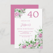 装飾コーナーピンクローズバースデーパーティー 招待状 (正面/裏面)