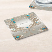 装飾ゴールドブルーストーン紙コースター スクエアペーパーコースター (アングル)