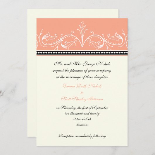 装飾サンゴの白いカスタム結婚式の招待状 招待状 (正面/裏面)