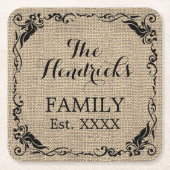 装飾シックなベージュブラウンジュートフェイクテクスチャ スクエアペーパーコースター (正面)