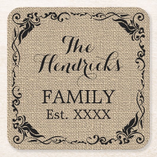 装飾シックなベージュブラウンジュートフェイクテクスチャ スクエアペーパーコースター (正面)