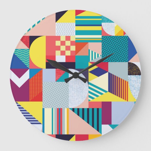 装飾ジオメトリ：ヴィンテージ抽象芸術パターン。 ラージ壁時計 (正面)