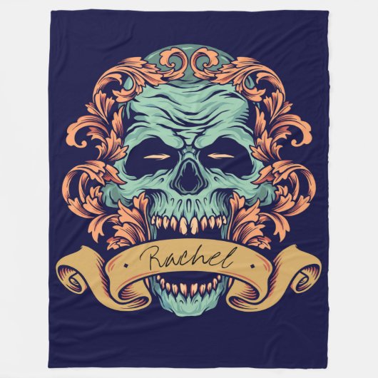 装飾スカル フリースブランケット (正面)
