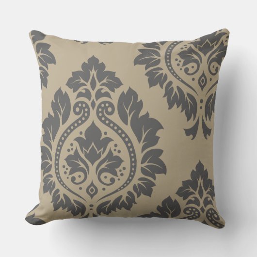 装飾ダマスクアートI – グレー&クリーム(2-way) クッション (正面)