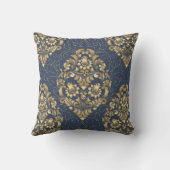 装飾ダマスクゴールデンブルーフローラ クッション (裏面)