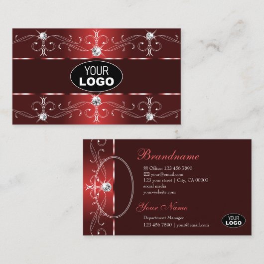 装飾ダークワインレッド華美ロ縁どロの写真 名刺 (正面/裏面)