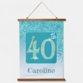 装飾ティール(緑がかった色)グリッター2写真40歳の誕生日 吊り下げ型タペストリー (正面2)