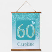 装飾ティール(緑がかった色)グリッター2 Photos 60誕生日 吊り下げ型タペストリー (正面2)