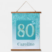 装飾ティール(緑がかった色)グリッター2 Photos 80誕生日 吊り下げ型タペストリー (正面2)