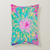 装飾ティール(緑がかった色)グリーンとホットピンクダリア花 アクセントクッション (正面(垂直))