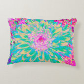 装飾ティール(緑がかった色)グリーンとホットピンクダリア花 アクセントクッション (裏面)