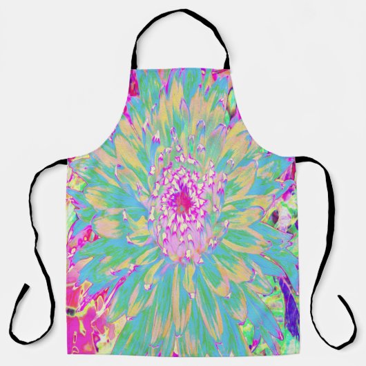 装飾ティール（緑がかった色）グリーンとホットピンクダリア花 エプロン (正面)