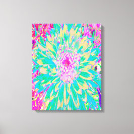 装飾ティール（緑がかった色）グリーンとホットピンクダリア花 キャンバスプリント