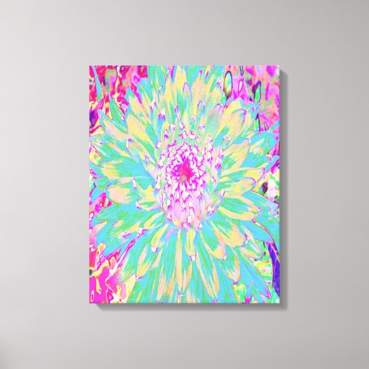 装飾ティール（緑がかった色）グリーンとホットピンクダリア花 キャンバスプリント (正面)