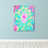 装飾ティール（緑がかった色）グリーンとホットピンクダリア花 キャンバスプリント (インサイチュ (ウッドフロア))