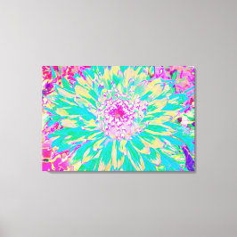 装飾ティール（緑がかった色）グリーンとホットピンクダリア花 キャンバスプリント