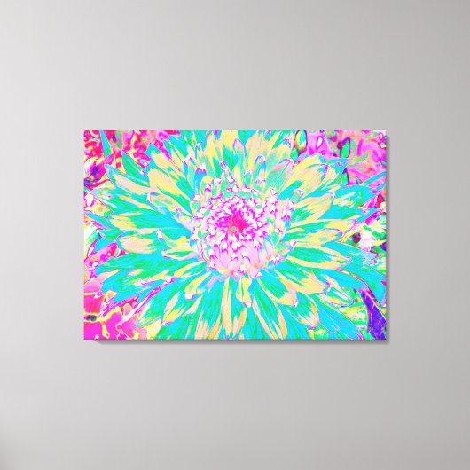 装飾ティール（緑がかった色）グリーンとホットピンクダリア花 キャンバスプリント (正面)