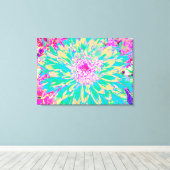 装飾ティール（緑がかった色）グリーンとホットピンクダリア花 キャンバスプリント (インサイチュ (ウッドフロア))