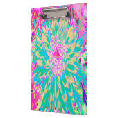 装飾ティール（緑がかった色）グリーンとホットピンクダリア花 クリップボード (左)