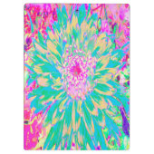 装飾ティール（緑がかった色）グリーンとホットピンクダリア花 クリップボード (裏面)