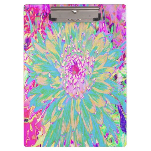 装飾ティール（緑がかった色）グリーンとホットピンクダリア花 クリップボード (正面)