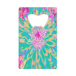 装飾ティール（緑がかった色）グリーンとホットピンクダリア花 クレジットカード栓抜き