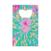 装飾ティール（緑がかった色）グリーンとホットピンクダリア花 クレジットカード栓抜き (裏面)