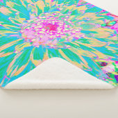 装飾ティール（緑がかった色）グリーンとホットピンクダリア花 シェルパブランケット (3/4)