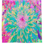 装飾ティール（緑がかった色）グリーンとホットピンクダリア花 シャワーカーテン (正面)