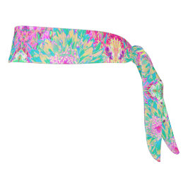 装飾ティール（緑がかった色）グリーンとホットピンクダリア花 タイヘッドバンド