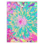 装飾ティール（緑がかった色）グリーンとホットピンクダリア花 テーブルクロス (正面)