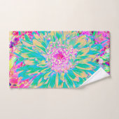 装飾ティール（緑がかった色）グリーンとホットピンクダリア花 バスタオルセット (ハンドタオル)