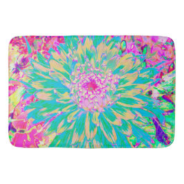 装飾ティール（緑がかった色）グリーンとホットピンクダリア花 バスマット
