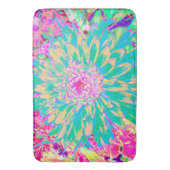 装飾ティール（緑がかった色）グリーンとホットピンクダリア花 バスマット (正面縦)