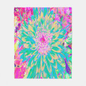 装飾ティール（緑がかった色）グリーンとホットピンクダリア花 フリースブランケット (正面)