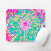 装飾ティール（緑がかった色）グリーンとホットピンクダリア花 マウスパッド (マウス)