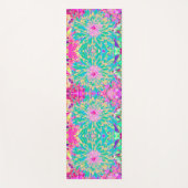 装飾ティール(緑がかった色)グリーンとホットピンクダリア花 ヨガマット (正面)