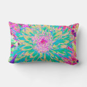 装飾ティール（緑がかった色）グリーンとホットピンクダリア花 ランバークッション (裏面)